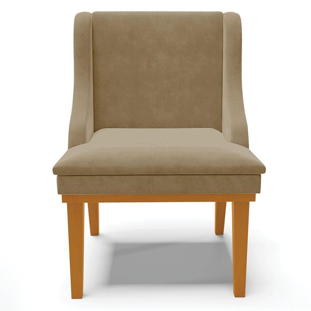 Kit 2 Poltronas Base Fixa De Madeira Suede Nude/Castanho - 5