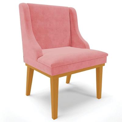 Poltrona Base Fixa De Madeira Firenze Suede Rose/Castanho