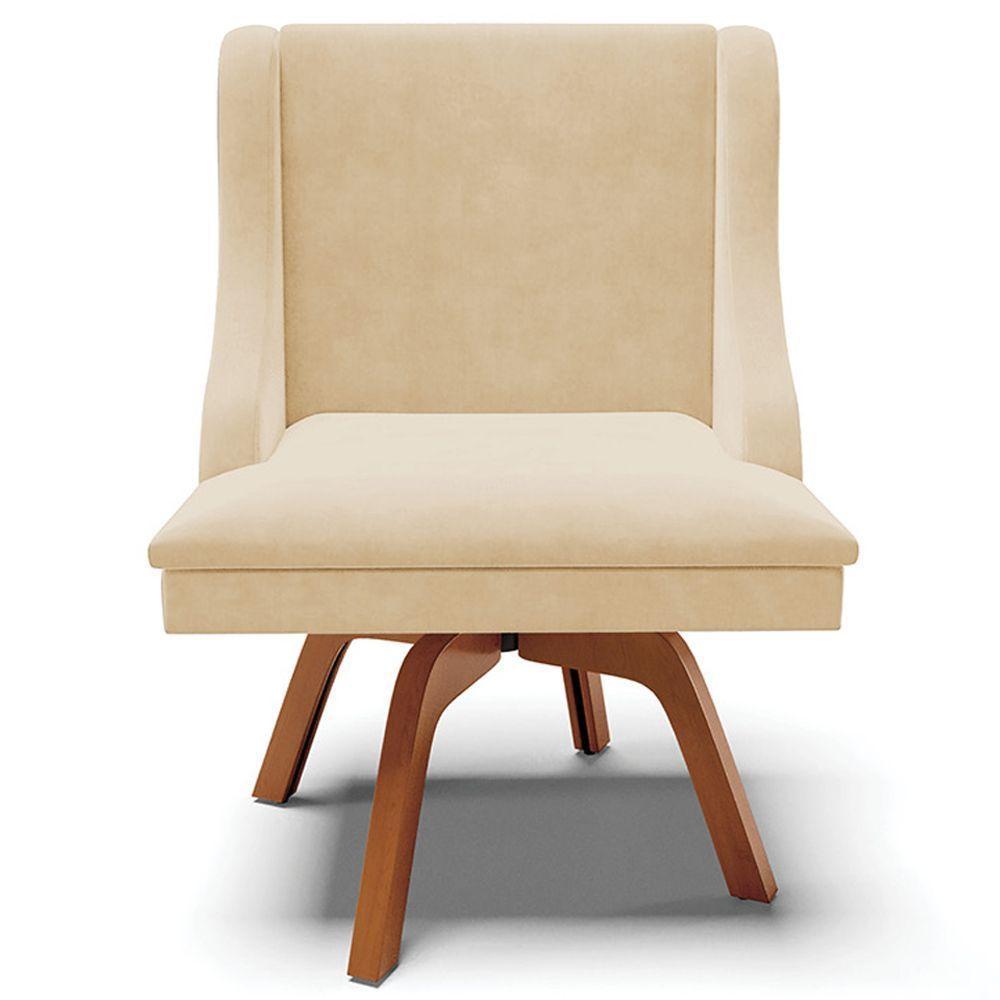 Kit 2 Poltronas Base Giratória De Madeira Suede Bege/Natural - 4