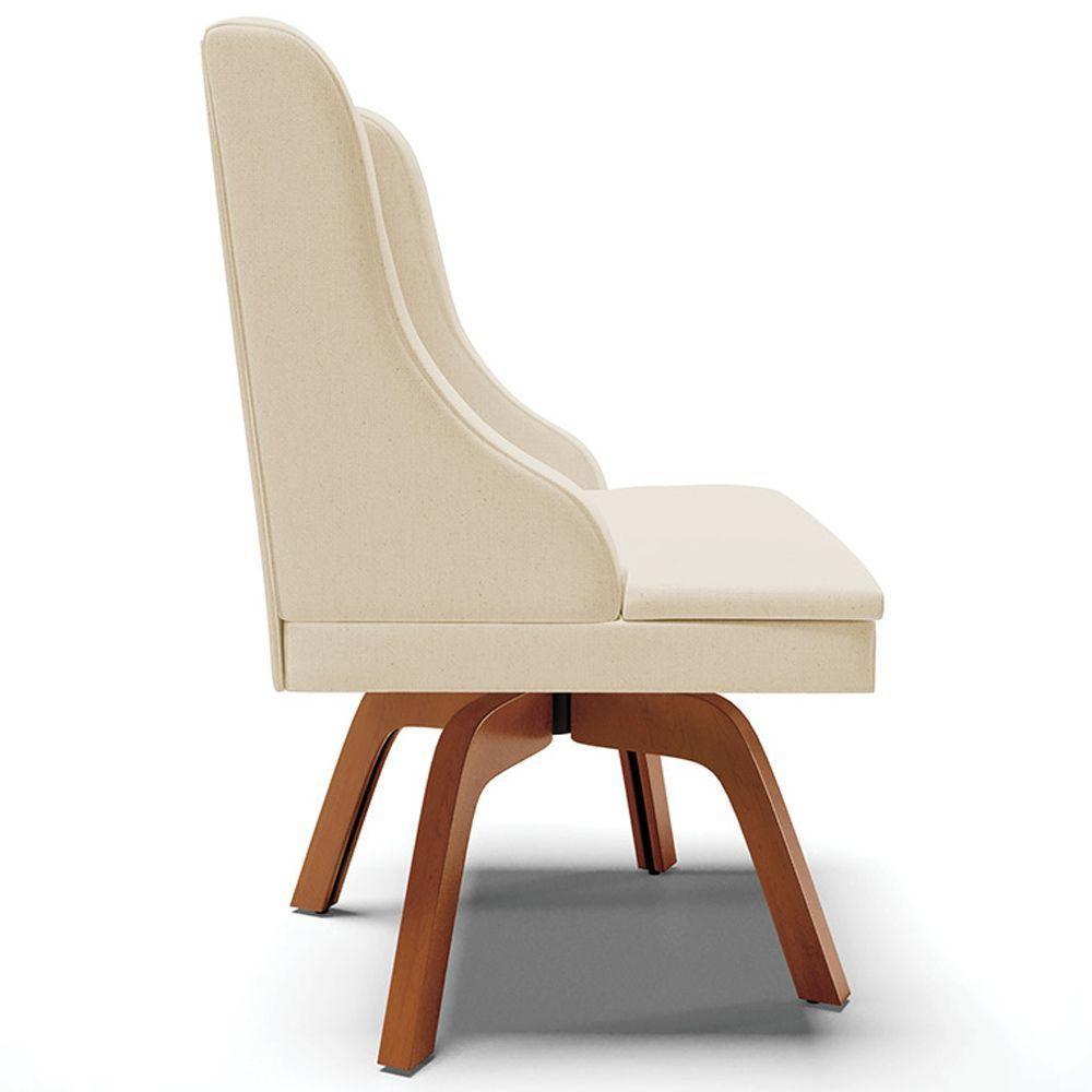 Kit 2 Poltronas Base Giratória De Madeira Linho Bege/Natural - 3