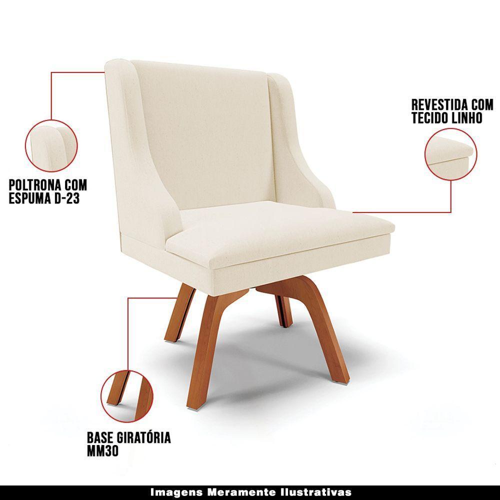 Kit 2 Poltronas Base Giratória De Madeira Linho Bege/Natural - 7