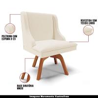 Kit 2 Poltronas Base Giratória De Madeira Linho Bege/Natural - 7