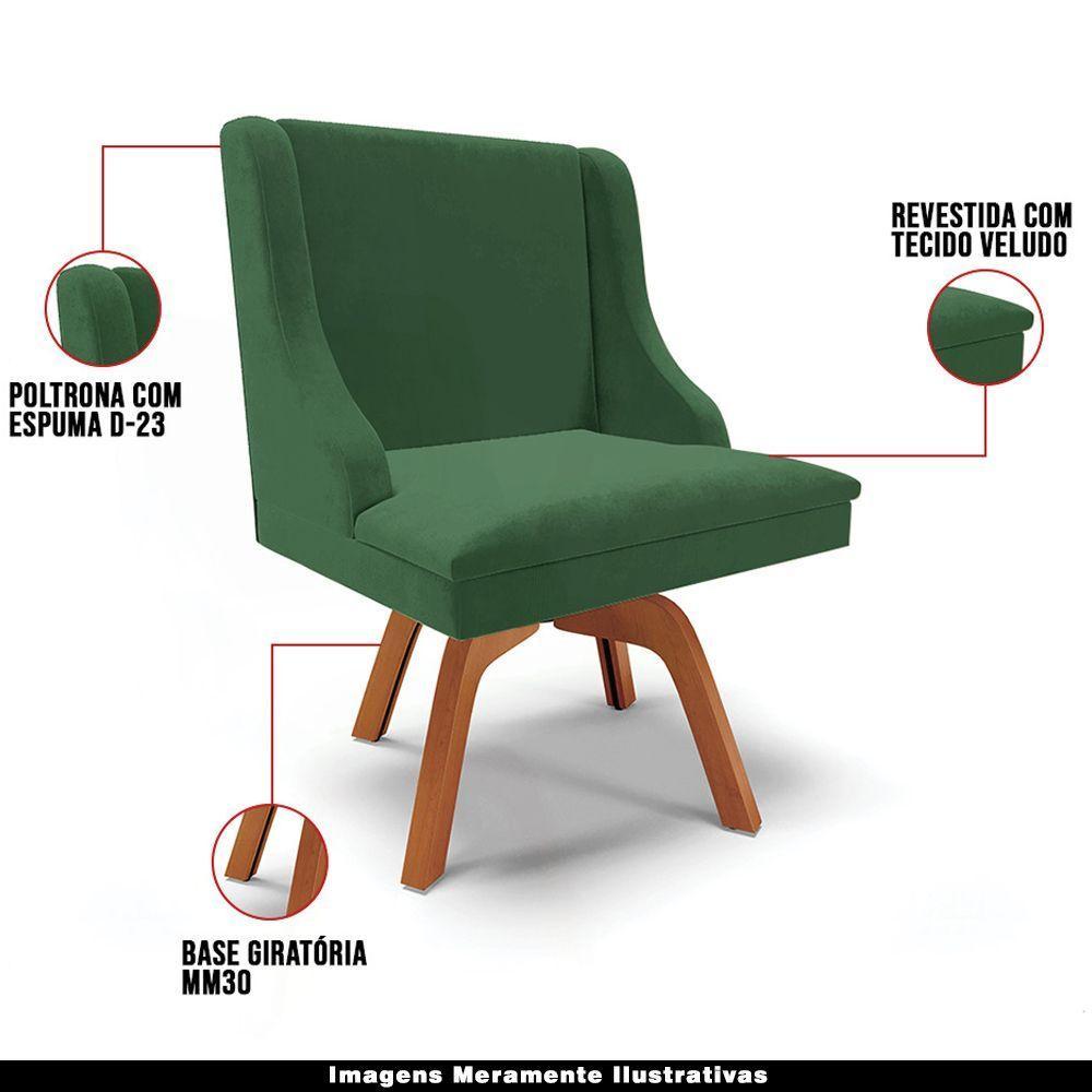Poltrona Base Giratória De Madeira Veludo Verde/Natural - 6
