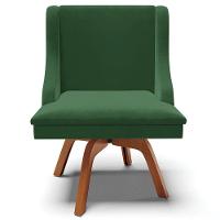 Poltrona Base Giratória De Madeira Veludo Verde/Natural - 3