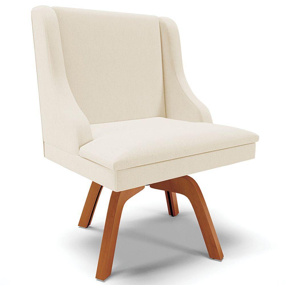 Poltrona Base Giratória De Madeira Linho Bege/Natural - 1