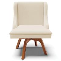 Poltrona Base Giratória De Madeira Linho Bege/Natural - 2