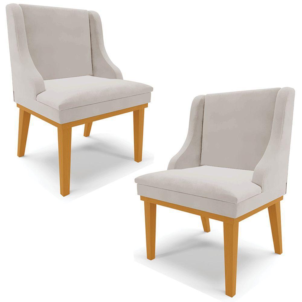 Kit 2 Poltronas Base Fixa De Madeira Veludo Cinza/Castanho - 1