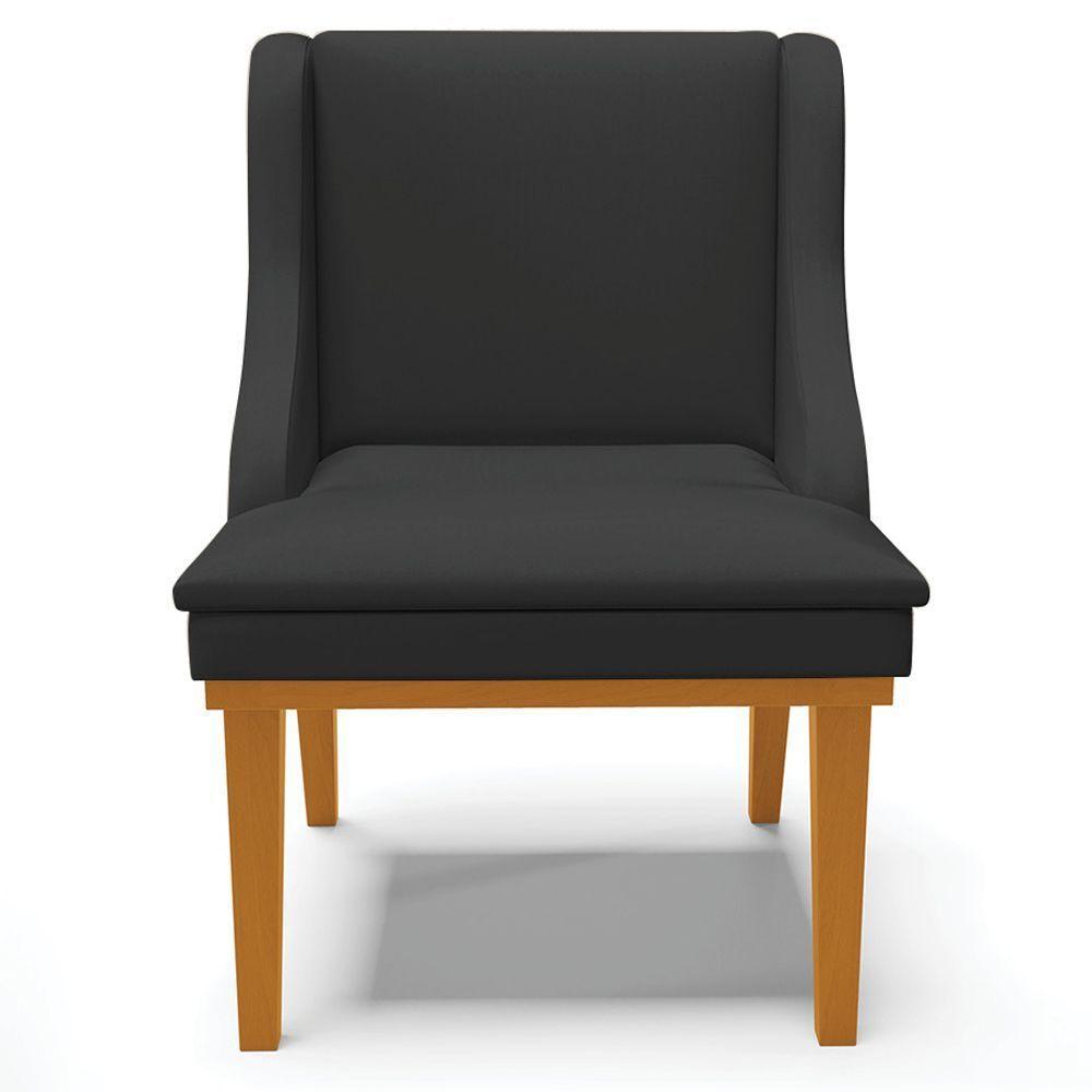 Kit 2 Poltronas Base Fixa De Madeira Pu Preto Fosco/Castanho - 4