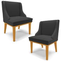 Kit 2 Poltronas Base Fixa De Madeira Pu Preto Fosco/Castanho - 1