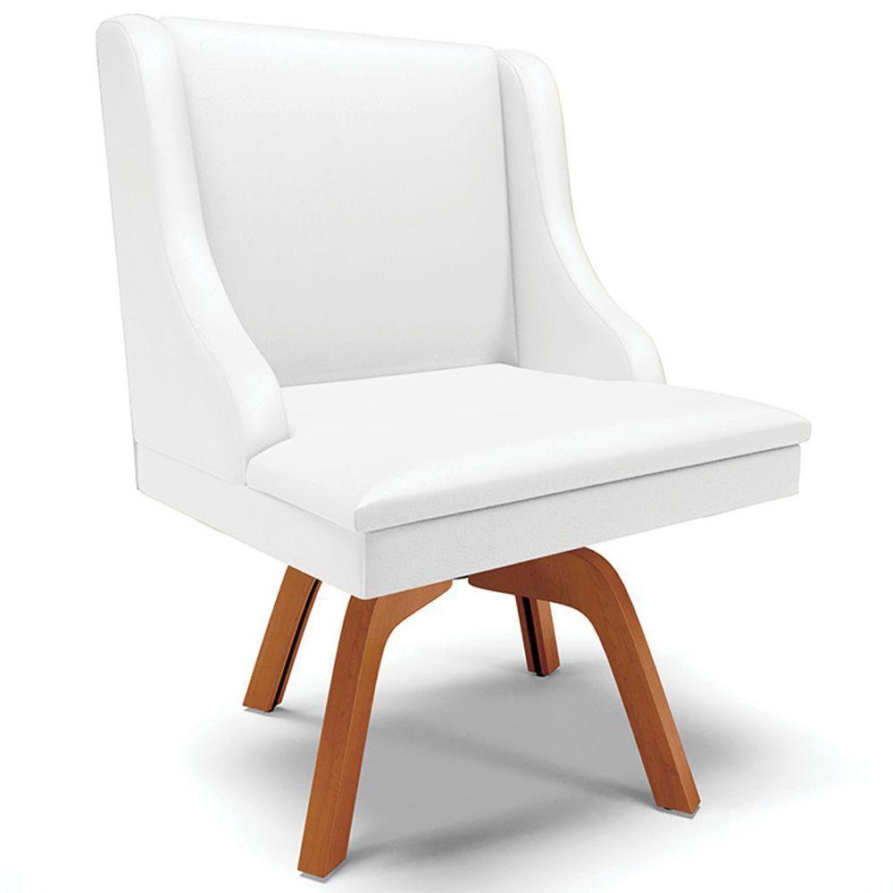Kit 2 Poltronas Base Giratória Branco Fosco/Natural - 4