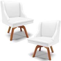 Kit 2 Poltronas Base Giratória Branco Fosco/Natural - 1