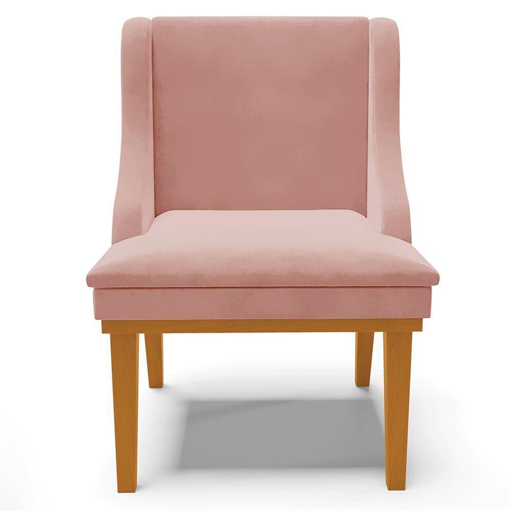 Kit 2 Poltronas Base Fixa De Madeira Veludo Rose/Castanho - 5