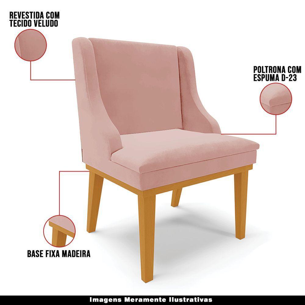 Kit 2 Poltronas Base Fixa De Madeira Veludo Rose/Castanho - 7