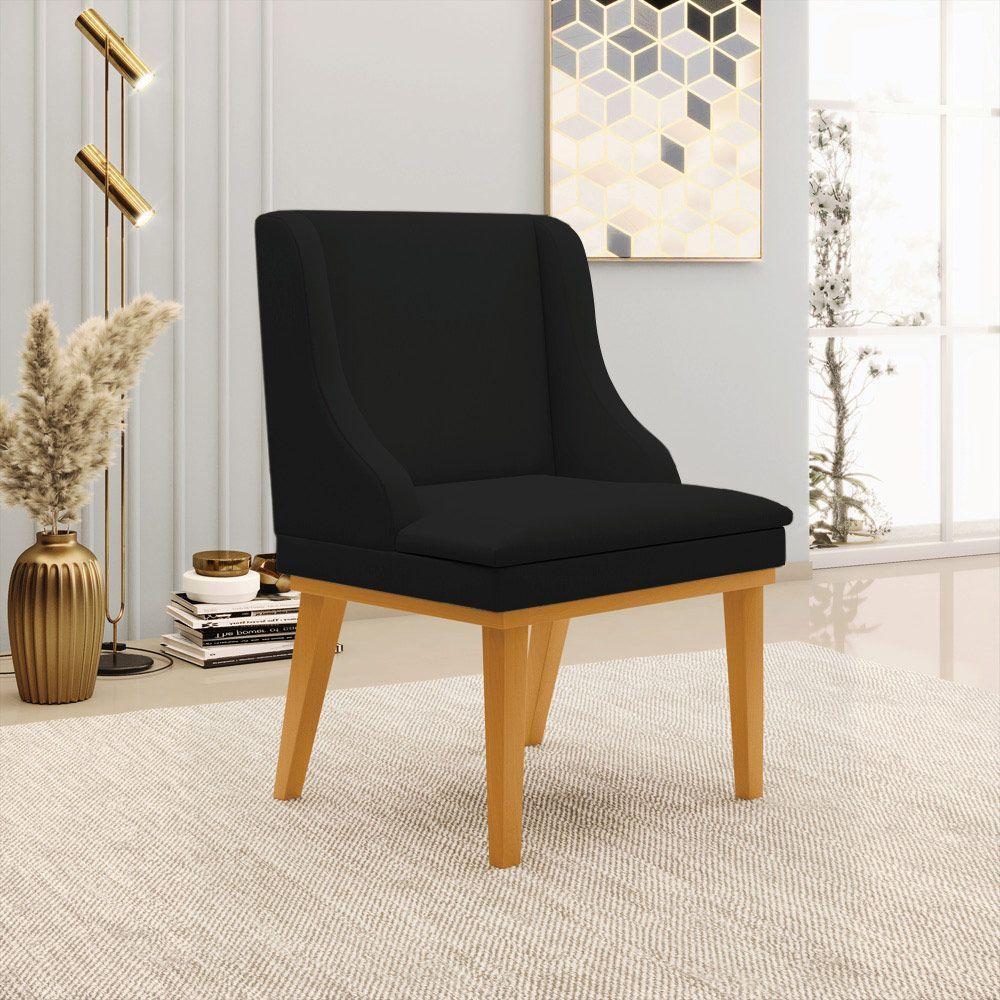 Kit 2 Poltronas Base Fixa De Madeira Linho Preto/Castanho - 10