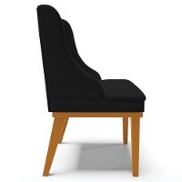 Kit 2 Poltronas Base Fixa De Madeira Linho Preto/Castanho