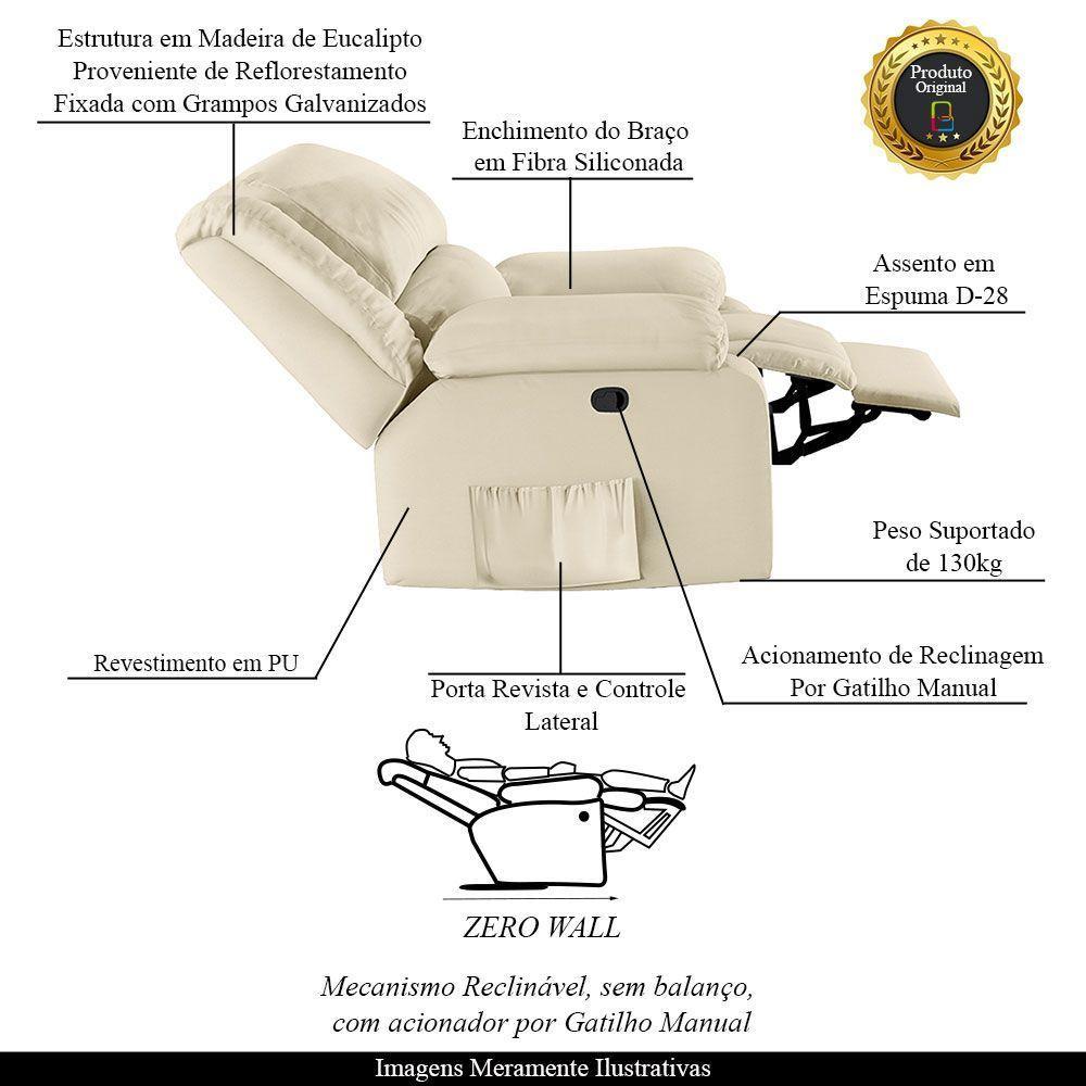 Poltrona Do Papai Reclinável Sala De Cinema Madrid Manual Pu Bege G26 - 7