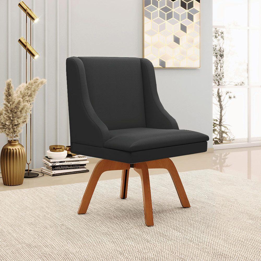 Kit 2 Poltronas Base Giratória Preto Fosco/Natural - 9