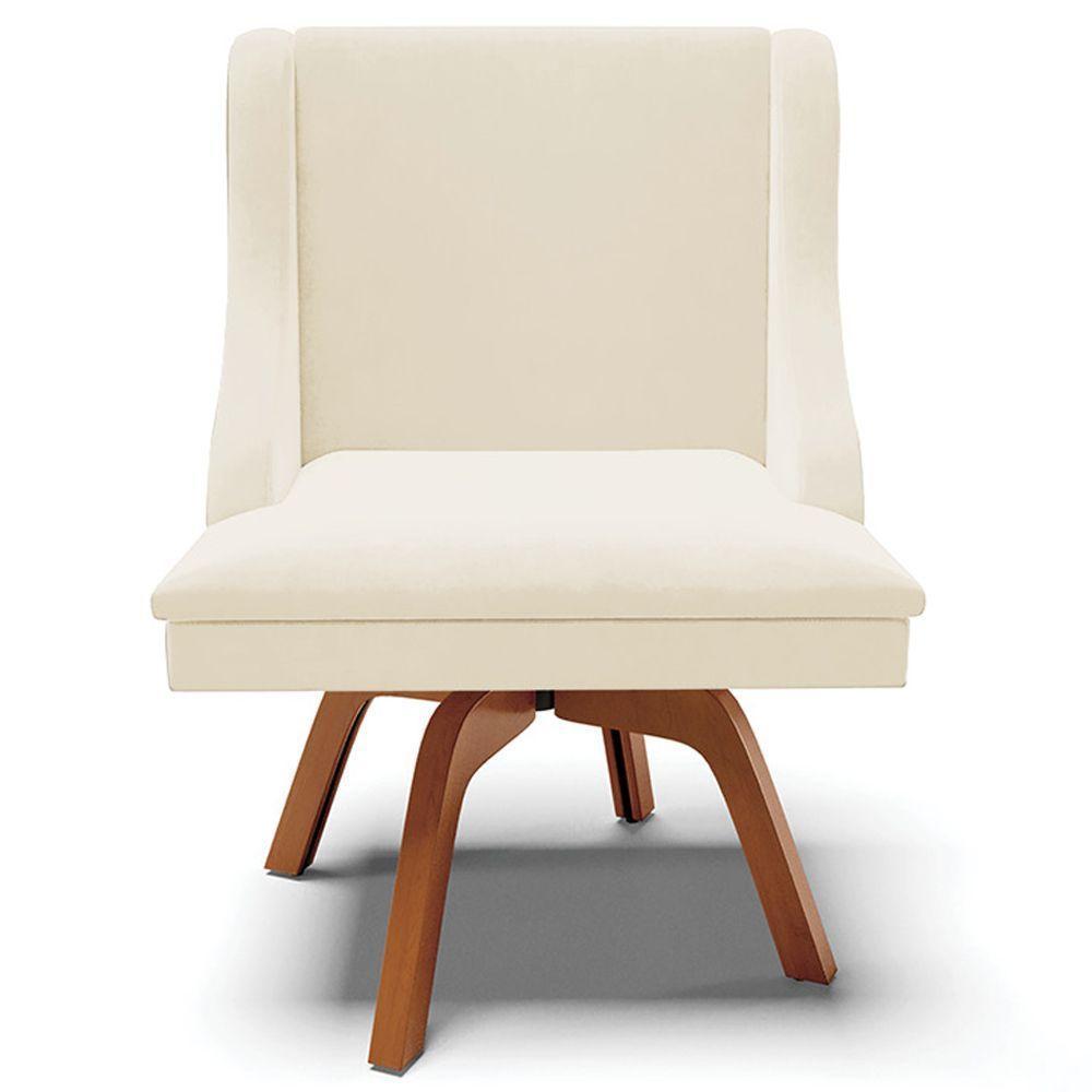 Kit 2 Poltronas Base Giratória De Madeira Bege/Natural - 4