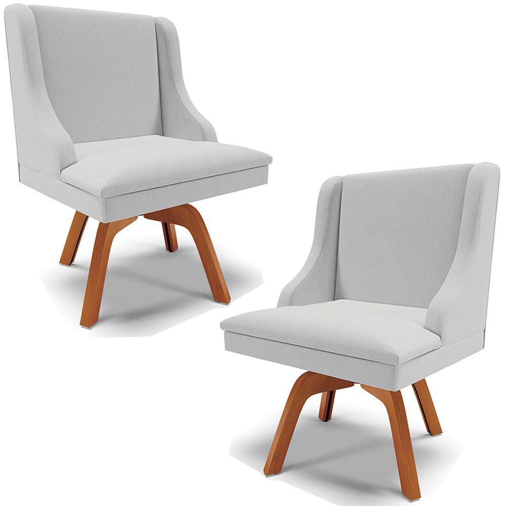 Kit 2 Poltronas Base Giratória Linho Cinza/Natural - 1