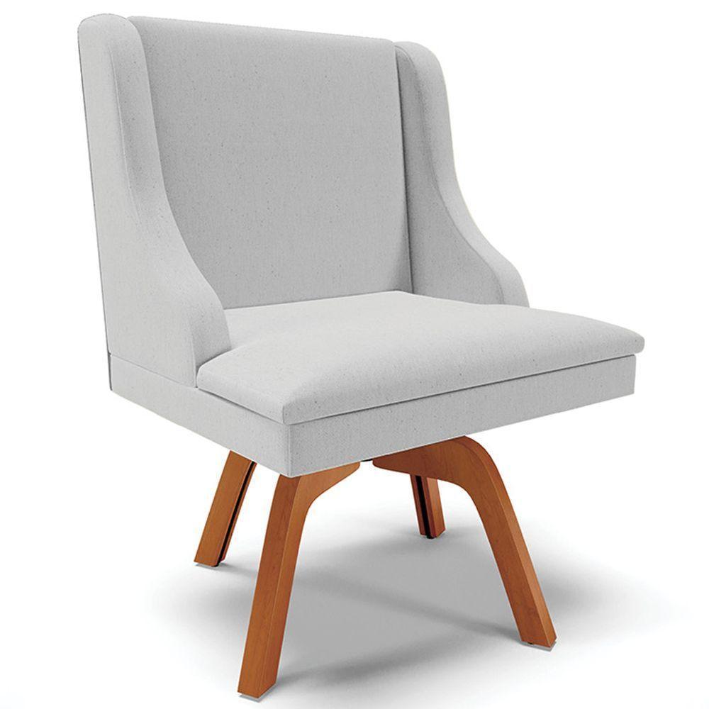 Kit 2 Poltronas Base Giratória Linho Cinza/Natural - 4