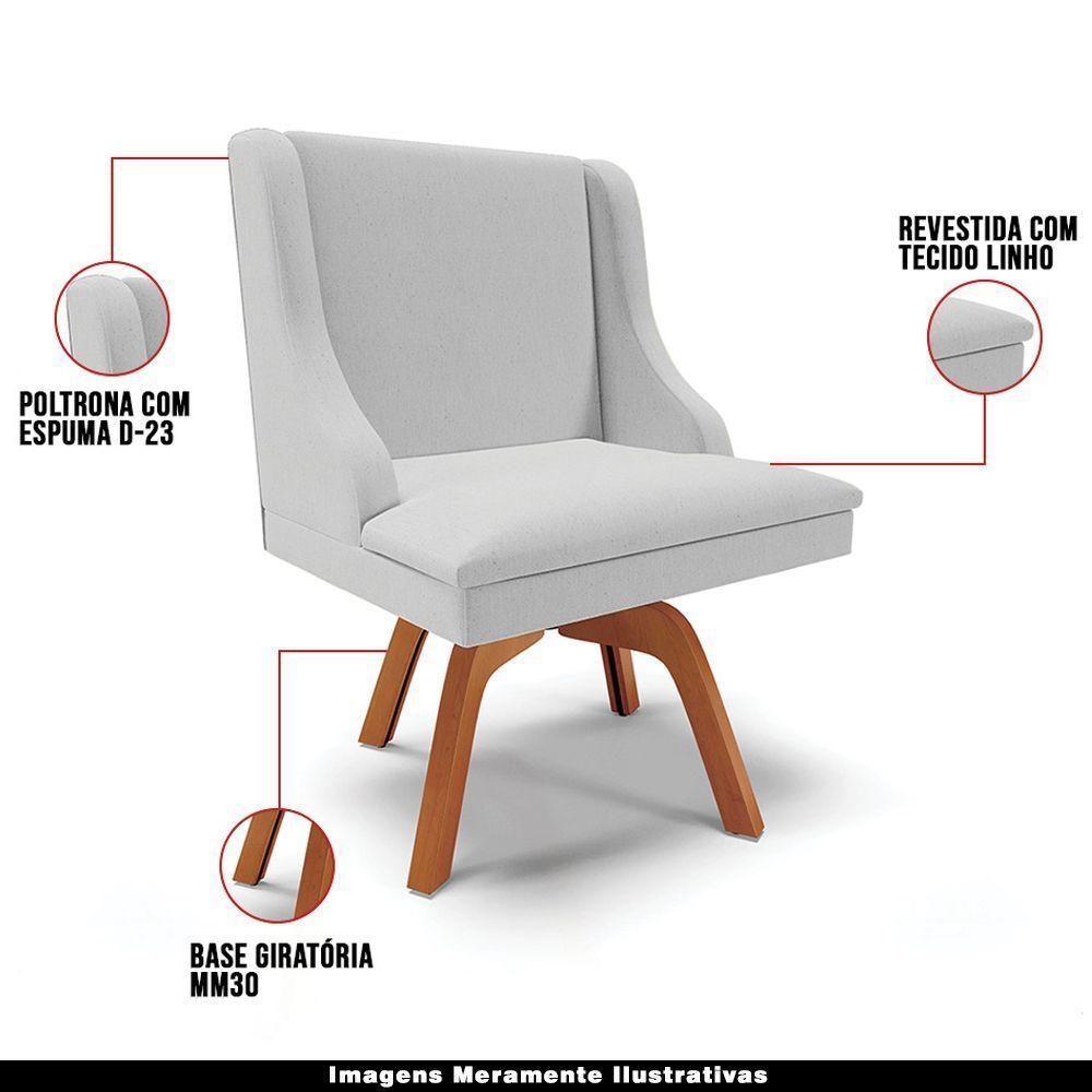 Kit 2 Poltronas Base Giratória Linho Cinza/Natural - 7