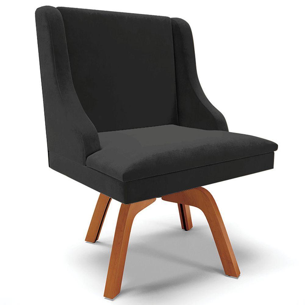 Kit 2 Poltronas Base Giratória De Madeira Preto/Natural - 3