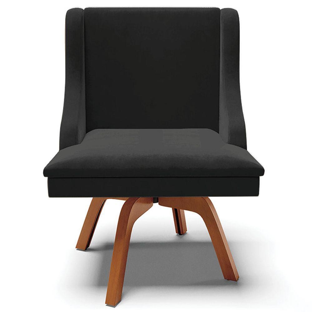 Kit 2 Poltronas Base Giratória De Madeira Preto/Natural - 4