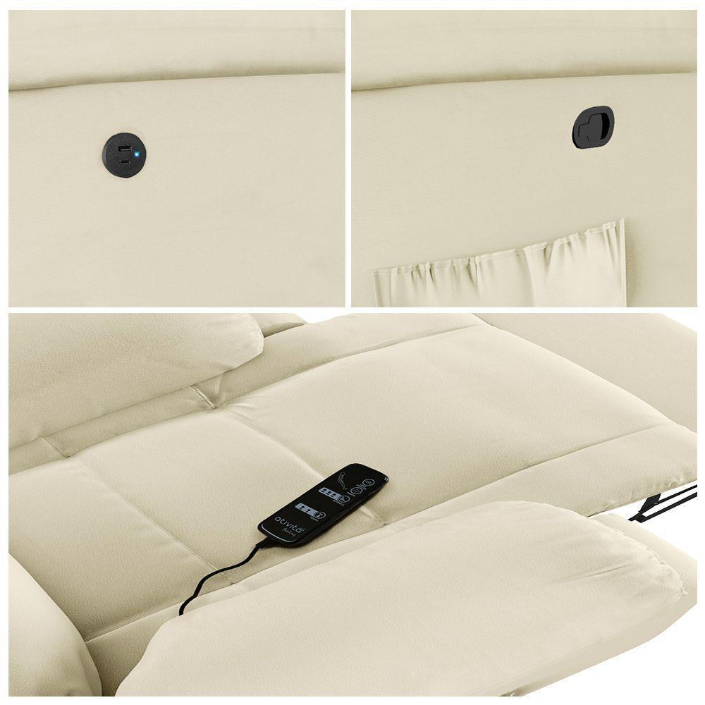 Poltrona Do Papai Reclinável Sala De Cinema Madrid Glider Manual Giratória Massagem Usb Pu Bege G26 - 2