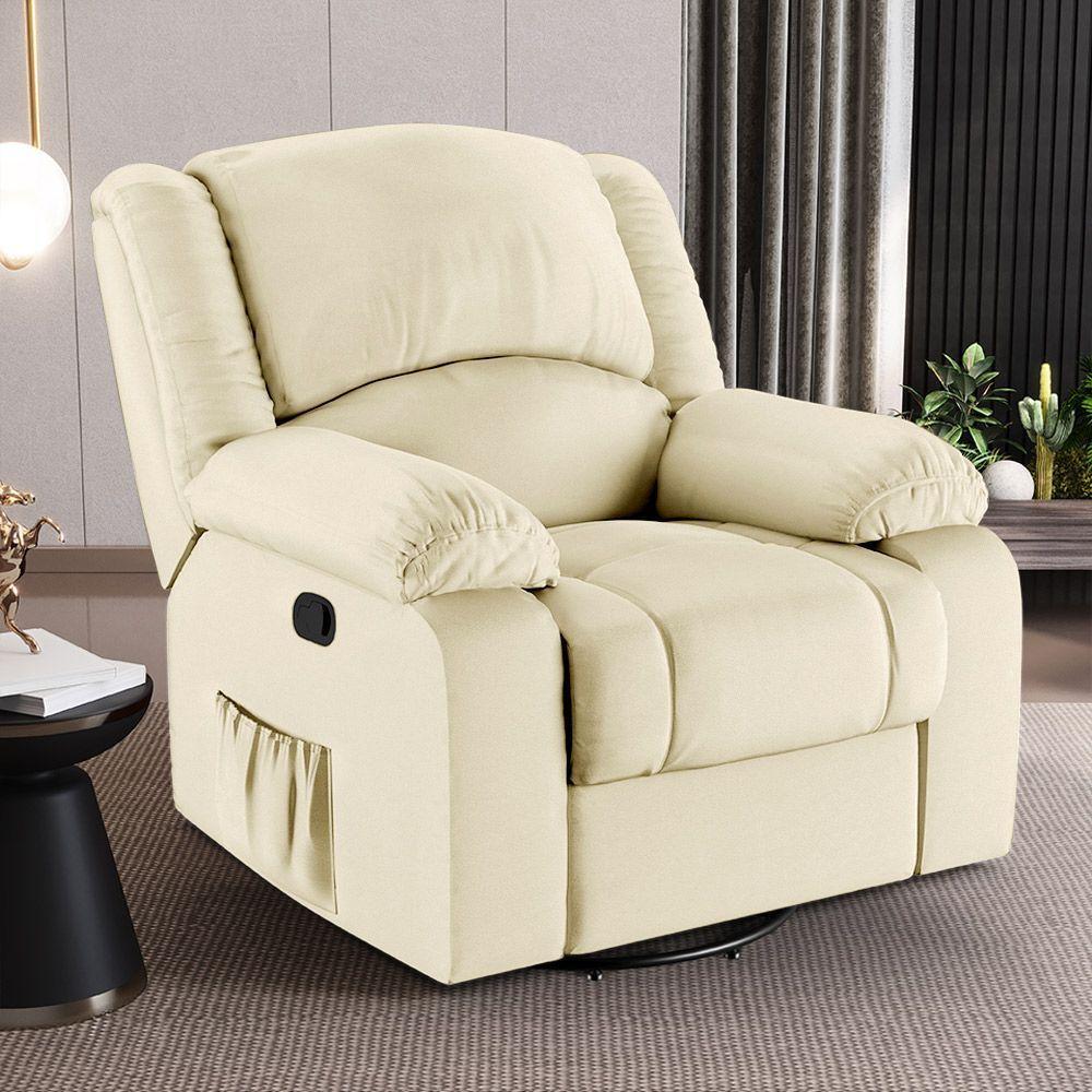 Poltrona Do Papai Reclinável Sala De Cinema Madrid Glider Manual Giratória Massagem Usb Pu Bege G26 - 3