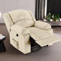 Poltrona Do Papai Reclinável Sala De Cinema Madrid Glider Manual Giratória Massagem Usb Pu Bege G26 - 1