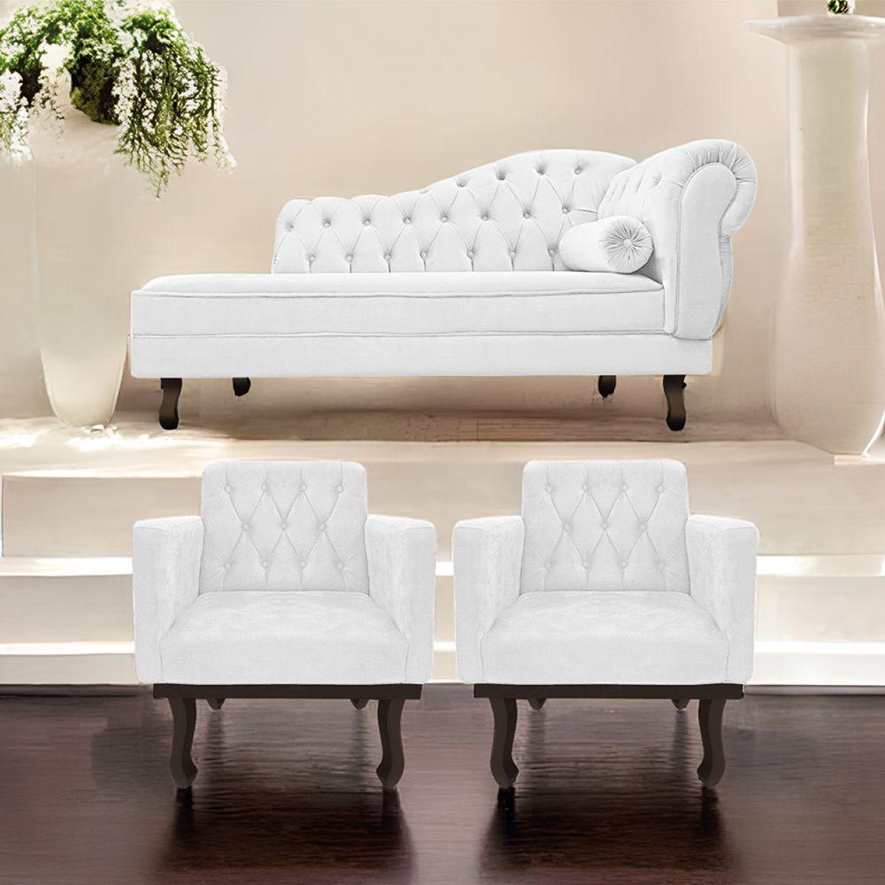 Kit Diva Recamier Diana 130Cm Lado Esquerdo E 02 Poltronas Classic Corano Branco - 7