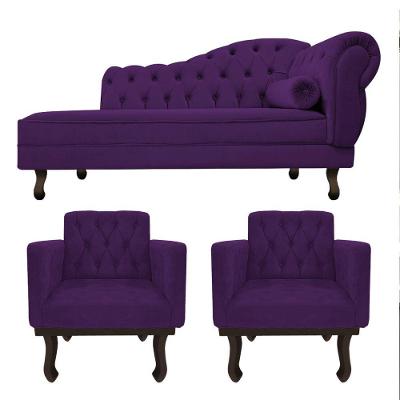 Kit Diva Recamier Diana 130Cm Lado Esquerdo E 02 Poltronas Classic Suede Roxo