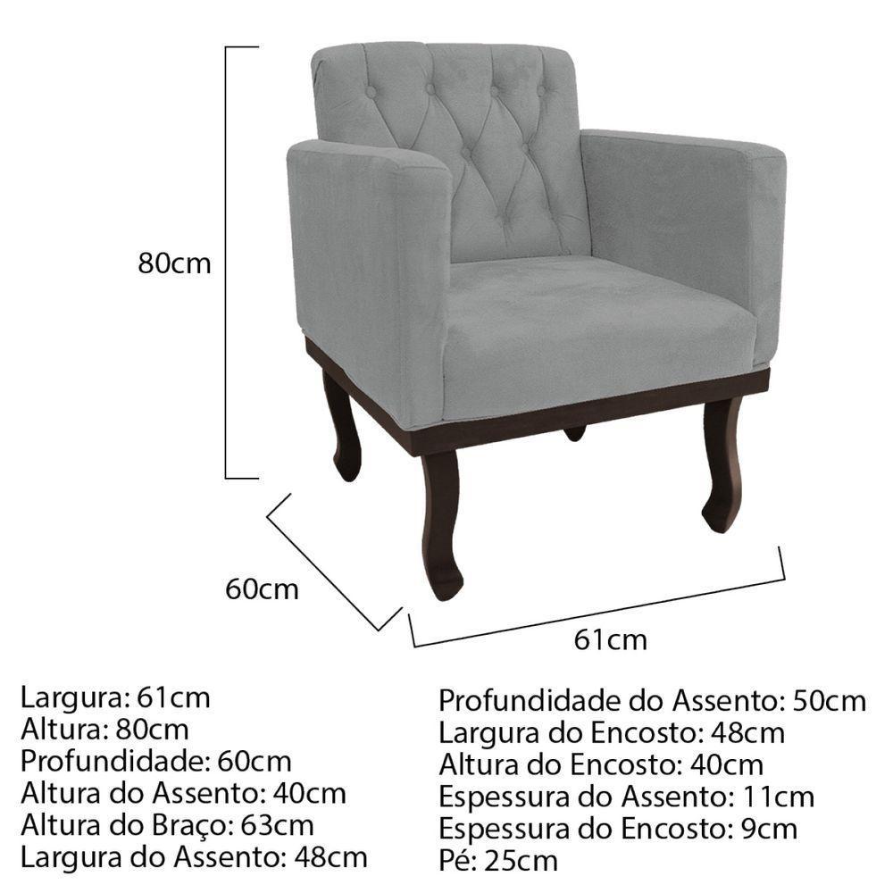 Kit Diva Recamier Diana 130Cm Lado Esquerdo E 02 Poltronas Classic Corano Cinza - 5