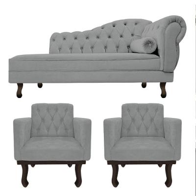 Kit Diva Recamier Diana 130Cm Lado Esquerdo E 02 Poltronas Classic Corano Cinza