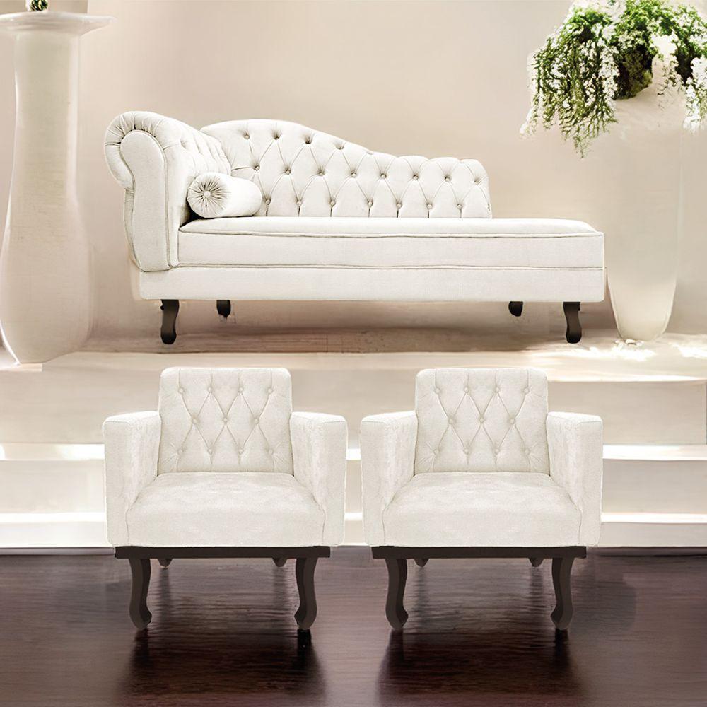 Kit Diva Recamier Diana 185Cm Lado Direito E 02 Poltronas Classic Corano Bege - 7