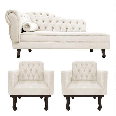 Kit Diva Recamier Diana 185Cm Lado Direito E 02 Poltronas Classic Corano Bege