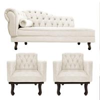 Kit Diva Recamier Diana 185Cm Lado Direito E 02 Poltronas Classic Corano Bege - 1