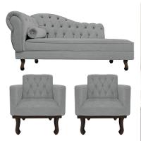 Kit Diva Recamier Diana 185Cm Lado Direito E 02 Poltronas Classic Corano Cinza - 1