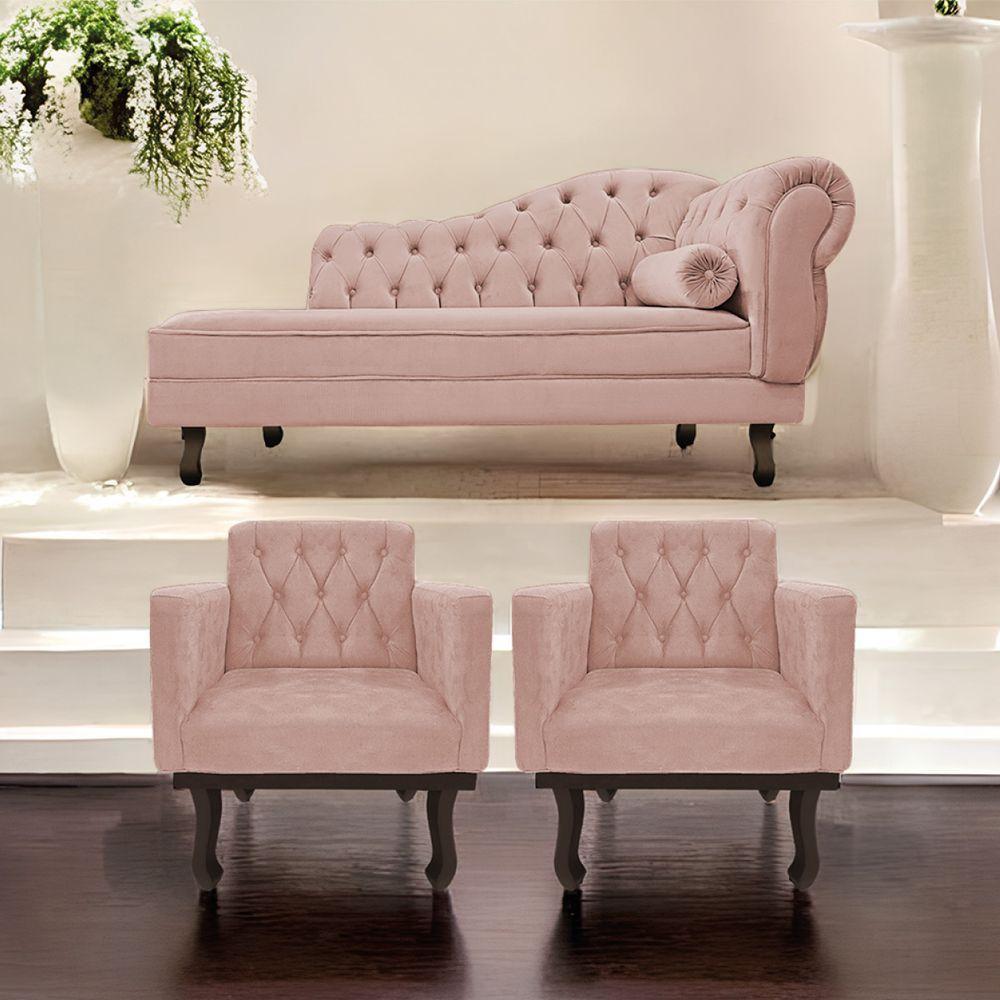 Kit Diva Recamier Diana 130Cm Lado Esquerdo E 02 Poltronas Classic Suede Rosê - 7