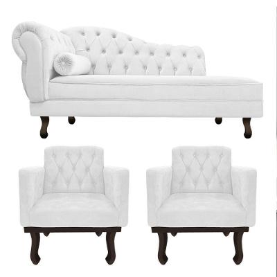 Kit Diva Recamier Diana 185Cm Lado Direito E 02 Poltronas Classic Corano Branco