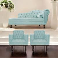 Kit Diva Recamier Diana 130Cm Lado Esquerdo E 02 Poltronas Classic Suede Azul Tiffany - 7