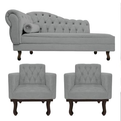 Kit Diva Recamier Diana 130Cm Lado Direito E 02 Poltronas Classic Corano Cinza