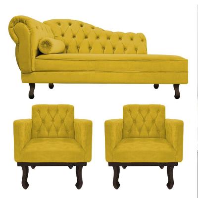 Kit Diva Recamier Diana 130Cm Lado Direito E 02 Poltronas Classic Suede Amarelo
