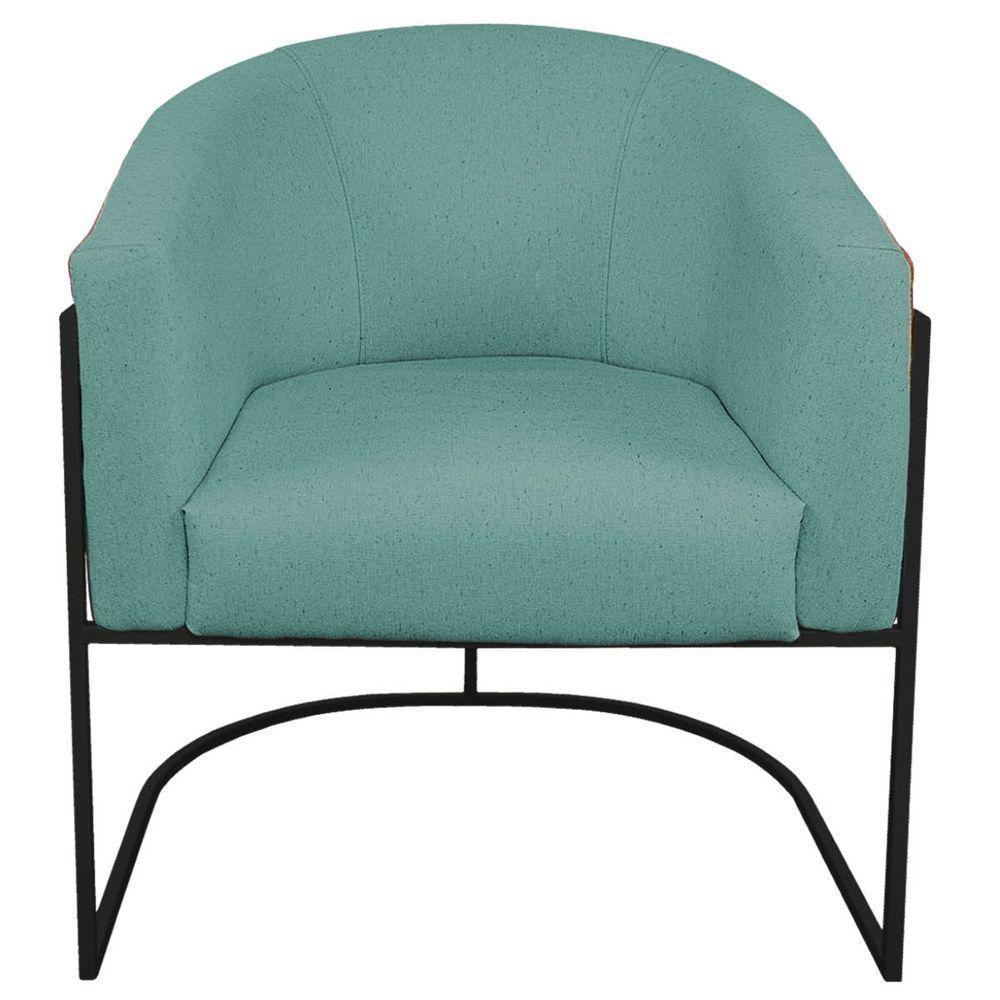 Poltrona Base De Ferro Preto Corano Nozes E Linho Chumbo - 2