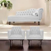 Kit Diva Recamier Diana 130Cm Lado Esquerdo E 02 Poltronas Classic Suede Branco - 7