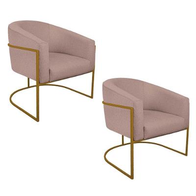 Kit 02 Poltronas Luiza Base De Ferro Dourado Linho - Adj Decor Cor Rosê
