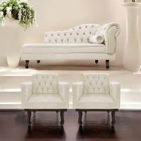 Kit Diva Recamier Diana 140Cm Lado Esquerdo E 02 Poltronas Classic Suede Bege - 7