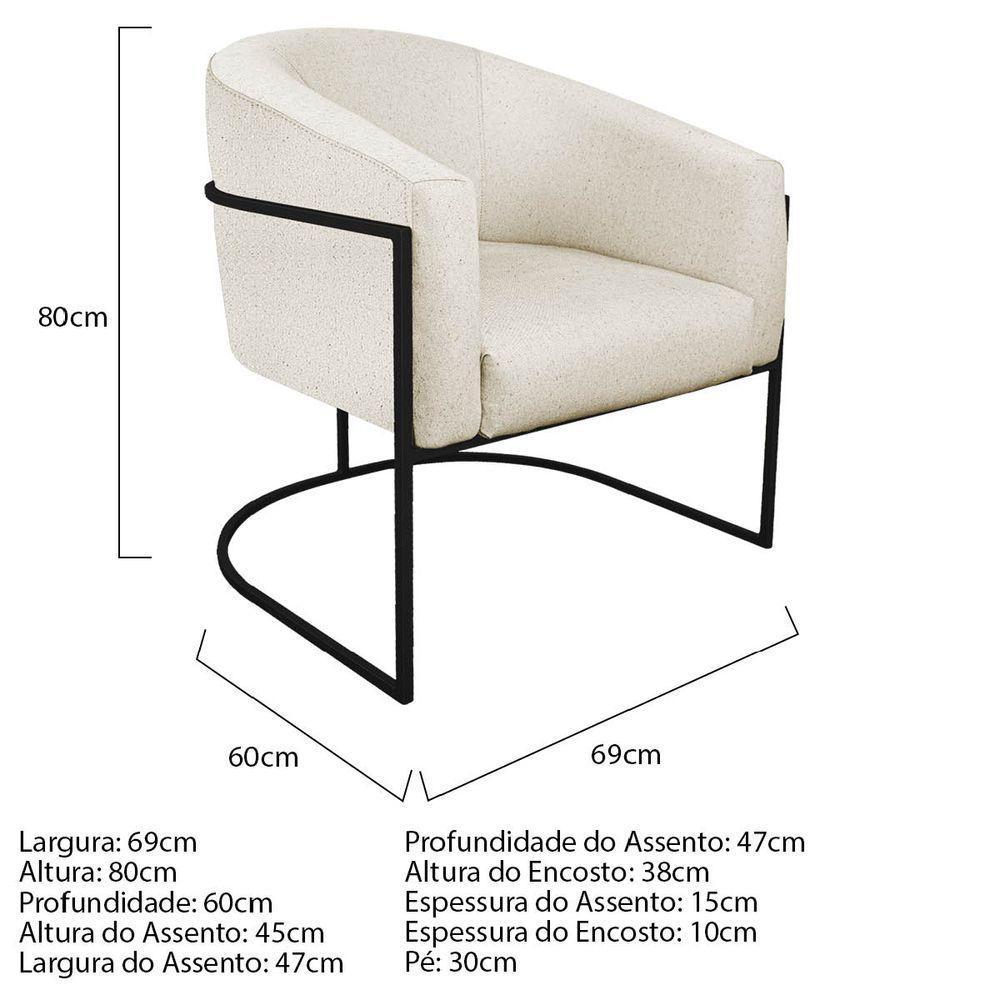 Kit 02 Poltronas Luiza Base De Ferro Preto Linho Bege - 5