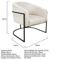 Kit 02 Poltronas Luiza Base De Ferro Preto Linho Bege - 5