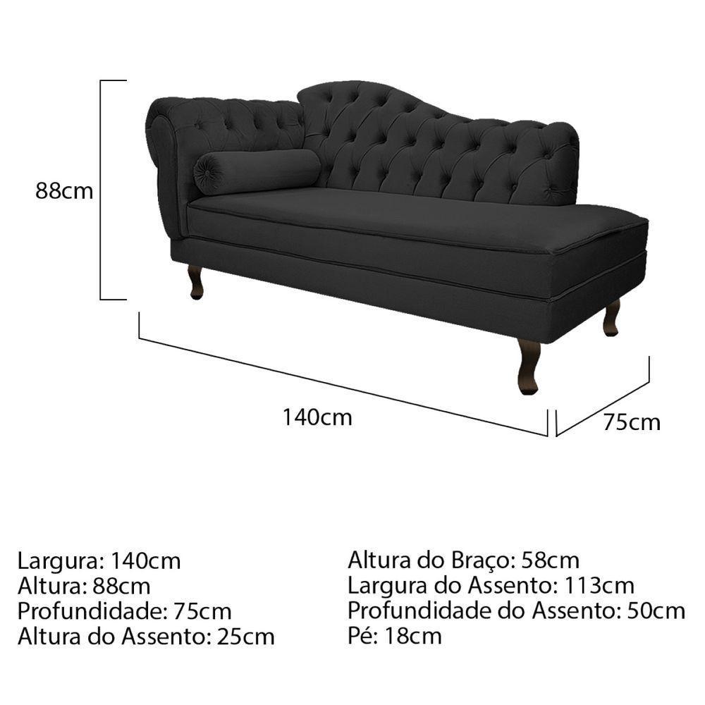 Kit Diva Recamier Diana 140Cm Lado Direito E 02 Poltronas Classic Linho Cinza Escuro - 6